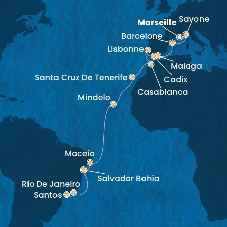 Itinéraire de votre croisière Croisière Transatlantique  