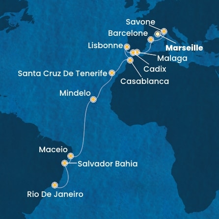 Itinéraire de votre croisière Croisière Transatlantique  