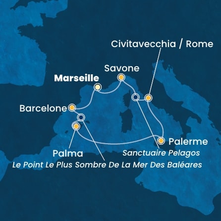Itinéraire de votre croisière Croisière Méditerranée  