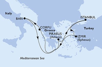 Itinéraire de votre croisière Croisière Méditerranée  