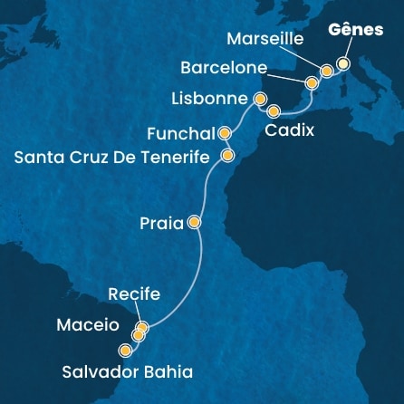 Itinéraire de votre croisière Croisière Transatlantique  