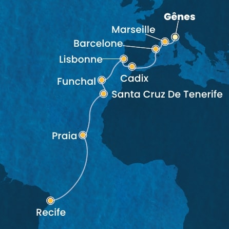 Itinéraire de votre croisière Croisière Transatlantique  