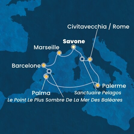 Itinéraire de votre croisière Croisière Méditerranée  