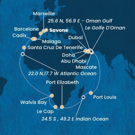 Itinéraire de votre croisière Croisière Moyen orient  