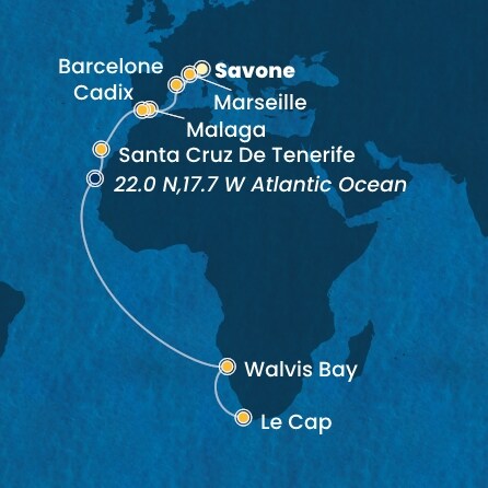 Itinéraire de votre croisière Croisière Afrique australe  