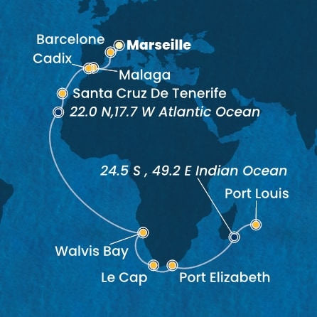 Itinéraire de votre croisière Croisière Océan Indien  