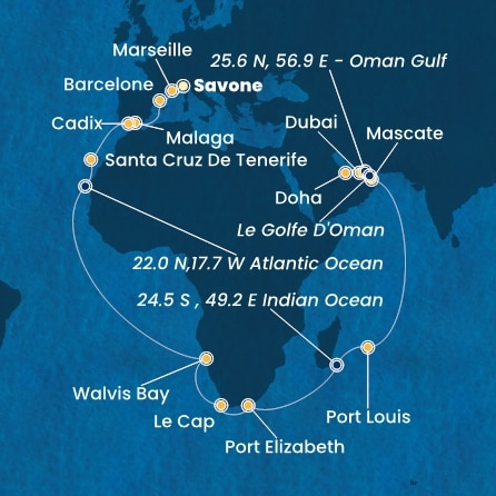 Itinéraire de votre croisière Croisière Moyen orient  