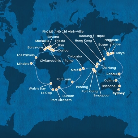 Itinéraire de votre croisière Croisière Tour du monde  