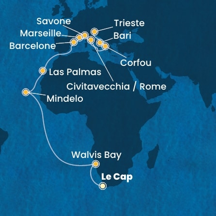 Itinéraire de votre croisière Croisière Afrique australe  