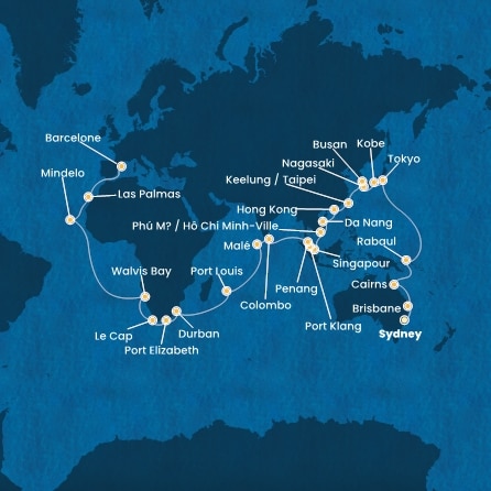 Itinéraire de votre croisière Croisière Tour du monde  