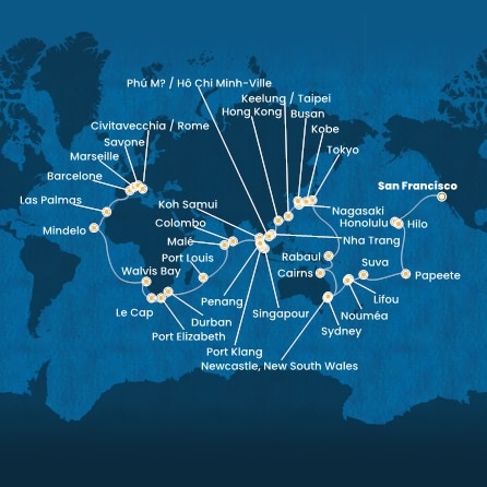 Itinéraire de votre croisière Croisière Tour du monde  