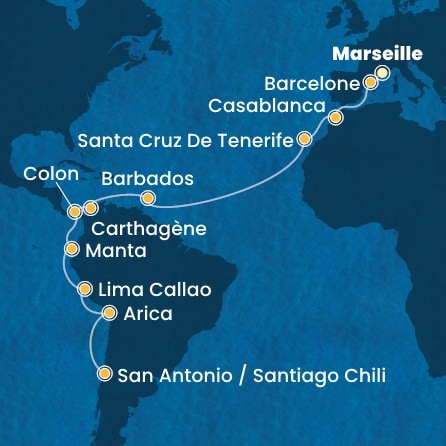 Itinéraire de votre croisière Croisière Transatlantique  