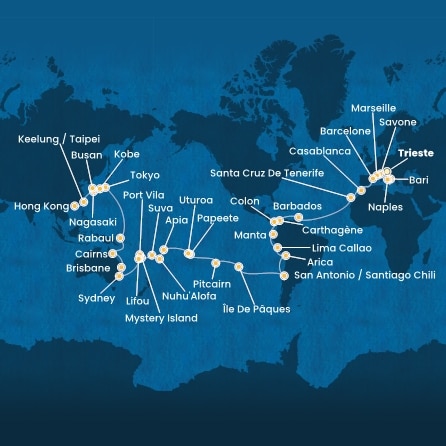 Itinéraire de votre croisière Croisière Tour du monde  