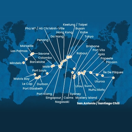 Itinéraire de votre croisière Croisière Tour du monde  