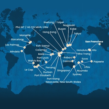Itinéraire de votre croisière Croisière Tour du monde  
