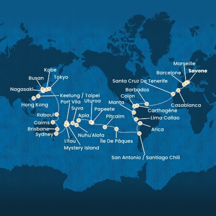 Itinéraire de votre croisière Croisière Tour du monde  