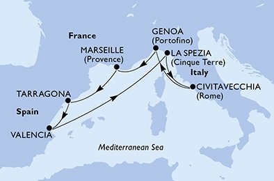 Itinéraire de votre croisière Croisière Méditerranée  