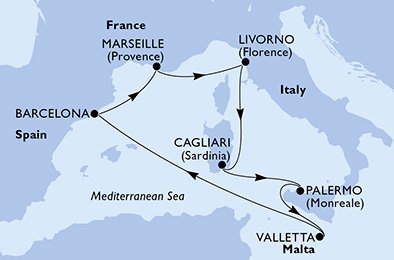Itinéraire de votre croisière Croisière Méditerranée  