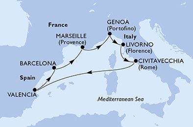 Itinéraire de votre croisière Croisière Méditerranée  