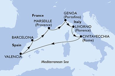 Itinéraire de votre croisière Croisière Méditerranée  