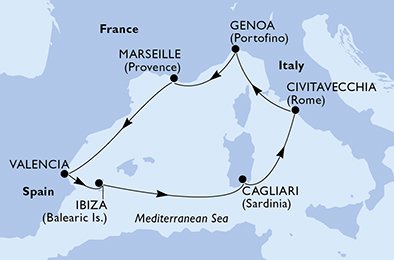 Itinéraire de votre croisière Croisière Méditerranée  