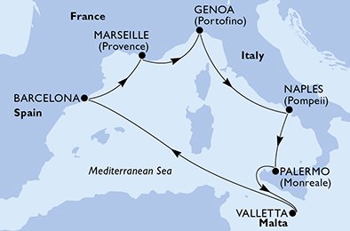 Itinéraire de votre croisière Croisière Méditerranée  