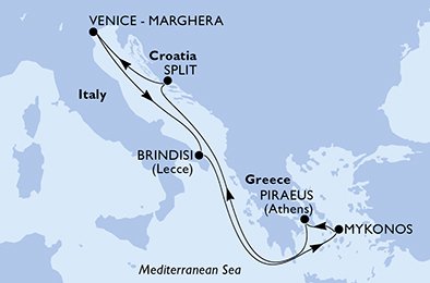 Itinéraire de votre croisière Croisière Méditerranée  