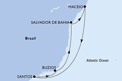 Itinéraire de votre croisière Croisière Brésil  