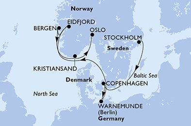 Itinéraire de votre croisière Croisière Norvège  