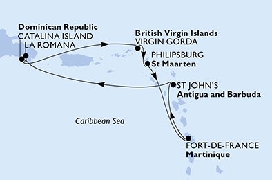 Itinéraire de votre croisière Croisière Caraïbes  Antilles  