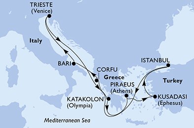 Itinéraire de votre croisière Croisière Méditerranée  