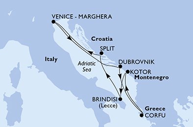 Itinéraire de votre croisière Croisière Adriatique  