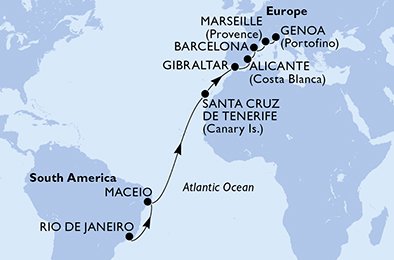 Itinéraire de votre croisière Croisière Transatlantique  