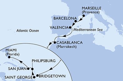 Itinéraire de votre croisière Croisière Transatlantique  