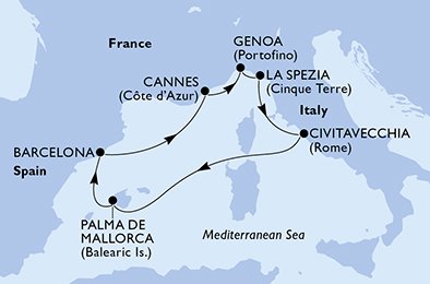 Itinéraire de votre croisière Croisière Méditerranée  