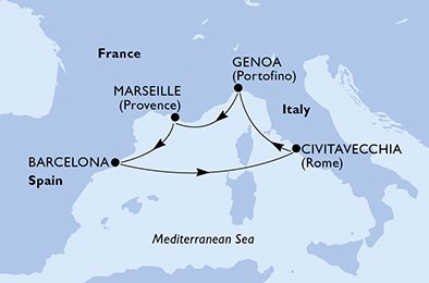 Itinéraire de votre croisière Croisière Méditerranée  