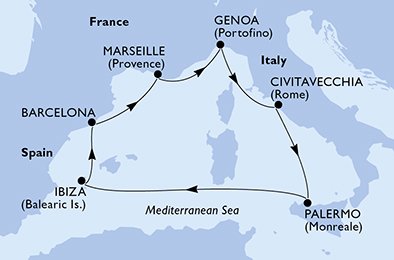 Itinéraire de votre croisière Croisière Méditerranée  