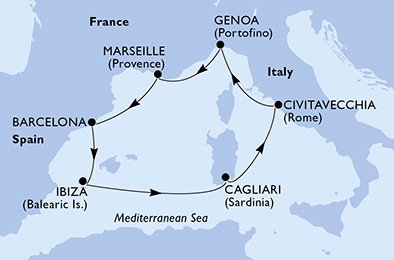 Itinéraire de votre croisière Croisière Méditerranée  