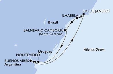 Itinéraire de votre croisière Croisière Brésil  