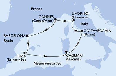 Itinéraire de votre croisière Croisière Méditerranée  