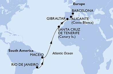 Itinéraire de votre croisière Croisière Transatlantique  