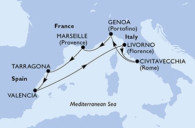 Itinéraire de votre croisière Croisière Méditerranée  