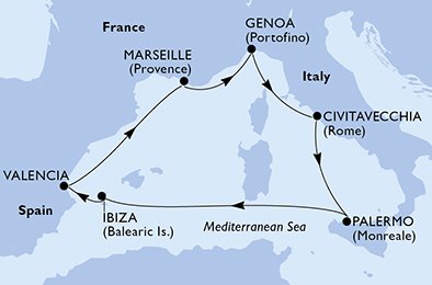 Itinéraire de votre croisière Croisière Méditerranée  