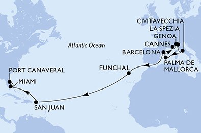 Itinéraire de votre croisière Croisière Transatlantique  