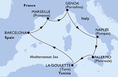 Itinéraire de votre croisière Croisière Méditerranée  