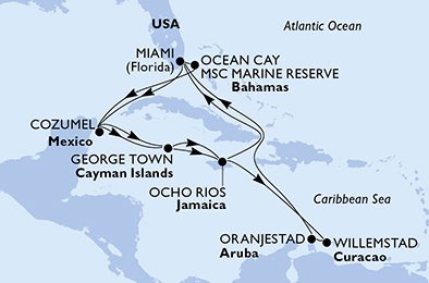 Itinéraire de votre croisière Croisière Caraïbes  Antilles  