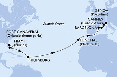 Itinéraire de votre croisière Croisière Transatlantique  