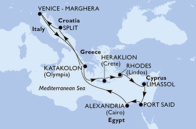 Itinéraire de votre croisière Croisière Méditerranée  