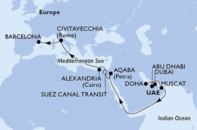 Itinéraire de votre croisière Croisière Moyen orient  