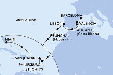 Itinéraire de votre croisière Croisière Transatlantique  